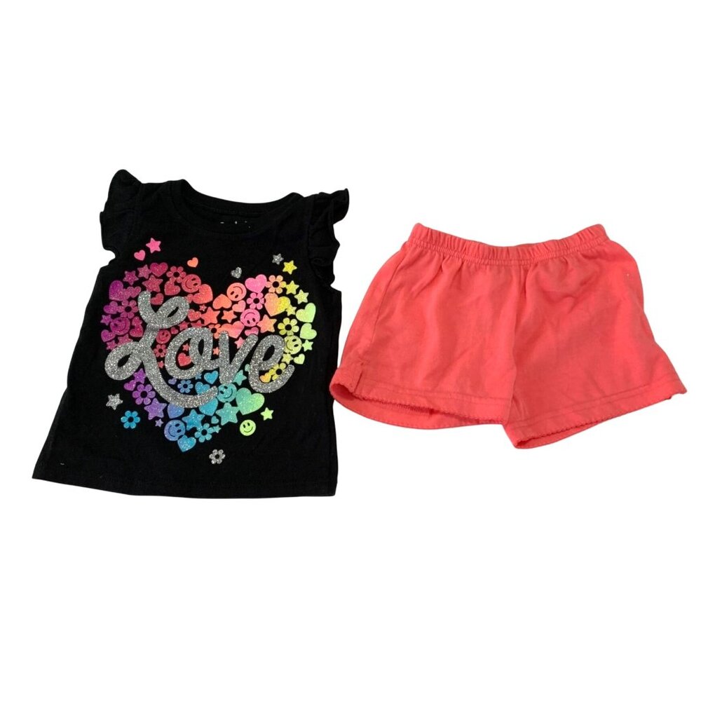 2 Piece set OUtfit Girls Infant baby Sz 12 Months Short Sleeve Black Tshirt Cart